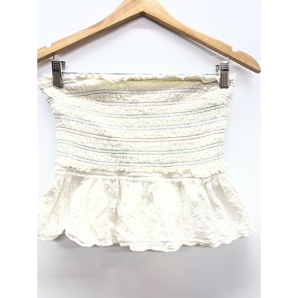 Urban Outfitters Smocked Tube Top Rainbow Stitch Peplum Ivory Womens‎ Medium